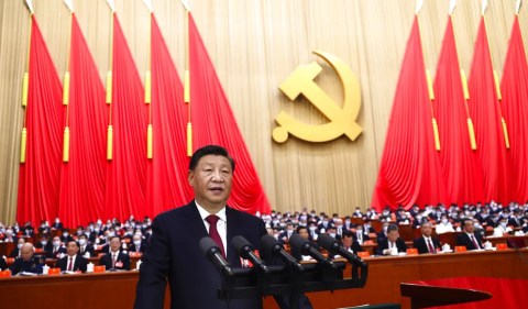 O presidente chinês, Xi Jinping, discursa durante a cerimônia de abertura do 20º Congresso Nacional do Partido Comunista da China em Pequim, China, 16 de outubro de 2022 (Foto: Ju Peng/Xinhua via AP)