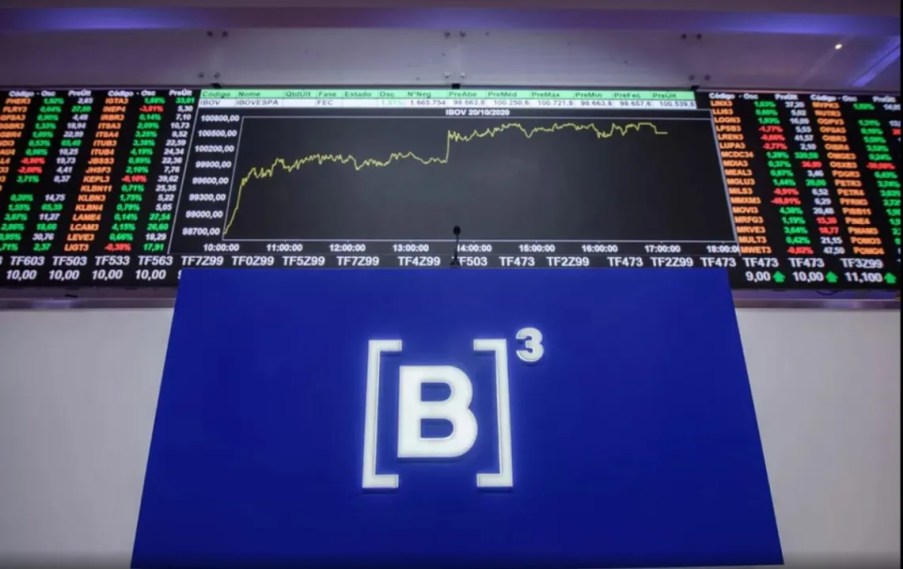 Painel da Bolsa de Valores que mostra gráfico de valor do Ibovespa.