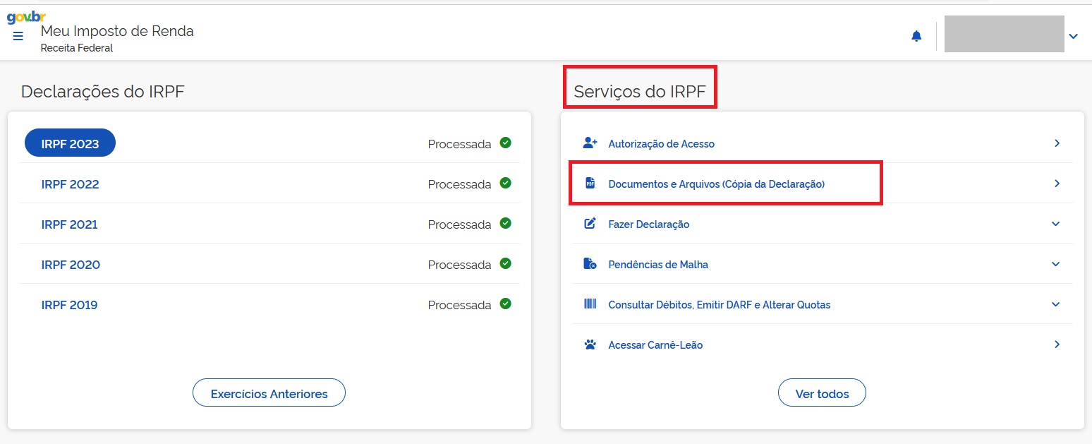 portal ecac copia da declaração