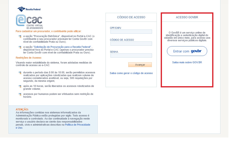 E-CAC CENTRO VIRTUAL DE ATENDIMENTO AO CONTRIBUINTE