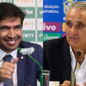 O salário do Abel Ferreira, técnico do Palmeiras, é o maior do Brasil; Tite, do Flamengo, vem em segundo. Foto: Cesar Greco/Palmeiras e Wikimedia Commons