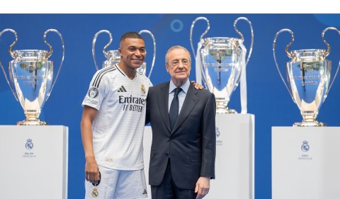 Apresentação de Kylian Mbappé no Real Madrid. Time espanhol foi apontado como o mais valioso do mundo. Foto: Divulgação/Real Madrid