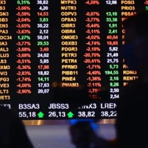 Imagem com painel do mercado de ações na B3 para ilustrar conteúdo sobre a alta da bolsa de valores.